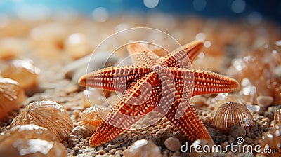 Close Up of Beautiful Starfish Underwater Blurry Seascape Background Stock Photo