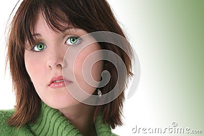 Close Up of Beautiful Teen Girl with Green Eyes Stock Photo