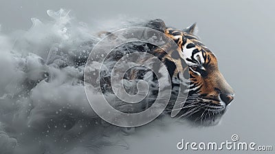 Close Up Beautiful Tiger with Floating Smoke Effect Stock Photo