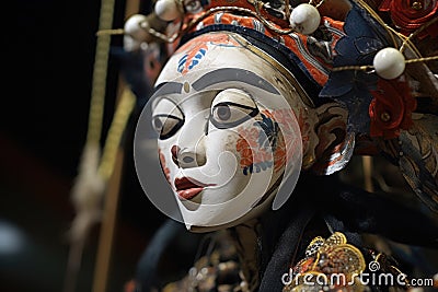 close-up of a beautiful wayang kulit puppet Stock Photo