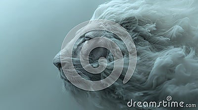 Close Up Beautiful White Lion with Floating Smoke Effect Stock Photo