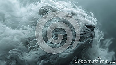 Close Up Beautiful White Lion with Floating Smoke Effect Stock Photo