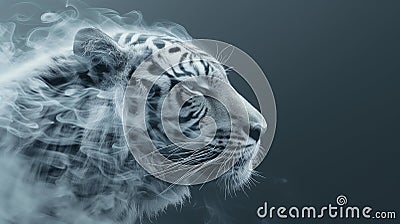 Close Up Beautiful White Tiger with Floating Smoke Effect Stock Photo