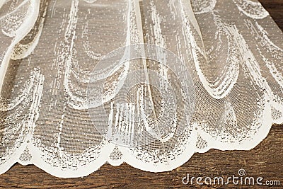 Close up of Beautiful White Tulle. Sheer Curtains Fabric Sample. Texture, Background, Pattern. Wedding Concept. Interior Design. V Stock Photo