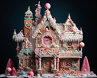 A close-up of a beautifully decorated gingerbread house, Stock Photo