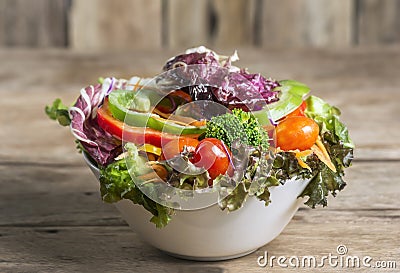 Close-up The Beauty of Colorful and Healthy Salads on wooden tab Stock Photo