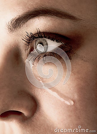 Close up of beauty girl cry. Woman with tear on face Stock Photo