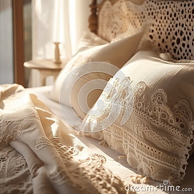 Close up of bed with lacework Stock Photo