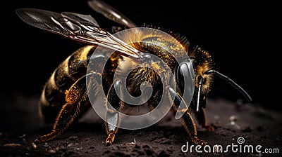 Close-up of a Bee Covered in Pollen Macro Shot Stock Photo