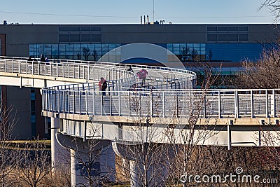 Close up of the bend on Bob Kerrey cable stayed pedestrian bridge Omaha Nebraska in early spring Stock Photo