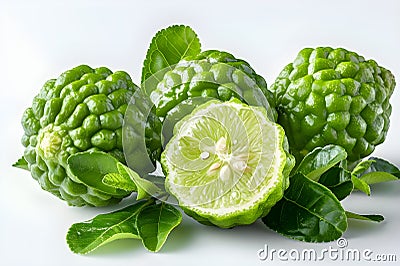 Close-Up of a Bergamot Fruit with Leaves Ai generated Stock Photo