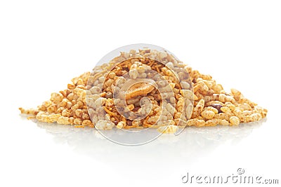 Close-up of Bhel puri Indian namkeen snacks in a pile or heap , isolated over white background Stock Photo