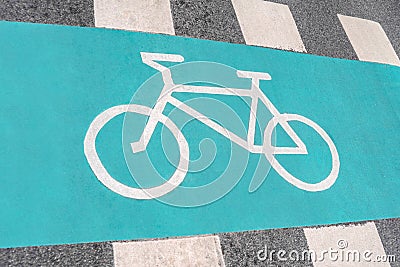 Close-up, bicycle sign, cycle path at a pedestrian crossing in the city Stock Photo