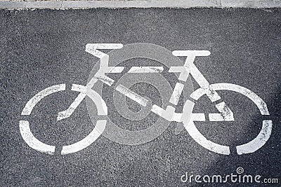 Close-up, bicycle sign, cycle path at a pedestrian crossing in the city. Stock Photo