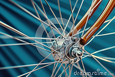 Close-up bicycle wheel from a unique angle, showcasing the spokes and patterns Stock Photo