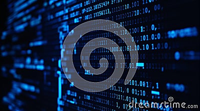 Close-up of Binary Code on a Dark Screen Stock Photo