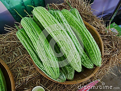 Close up of Bitter gourd in a basket Stock Photo