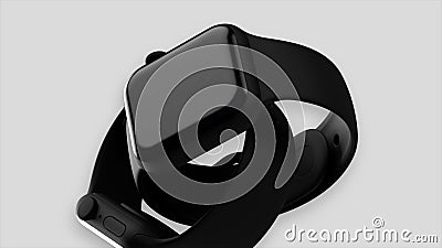 Close up of black abstract watch bracelet isolated on a white background. Motion. New modern smart watch device. Stock Photo