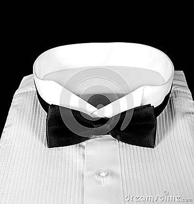 Tuxedo shirt with black bow tie Stock Photo