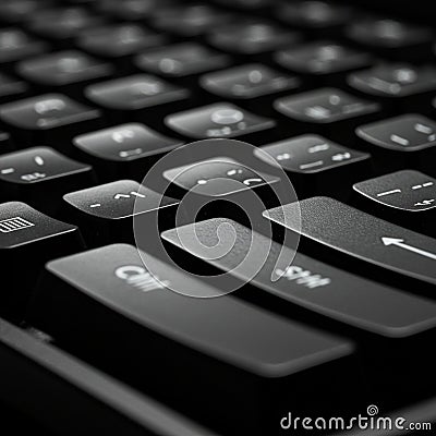 Close-up of a black computer keyboard, focusing on keys like 