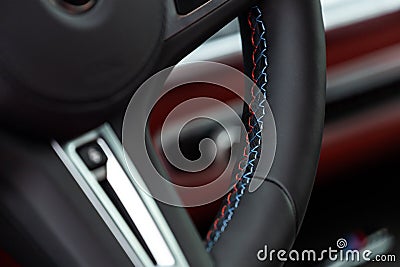 Close-up of a black steering wheel Stock Photo