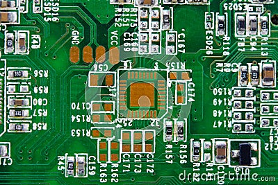 Close up blank microchip on Electronic circuit board Stock Photo