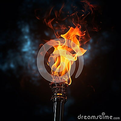 Close up A blazing torch illuminates darkness with fierce, captivating flames Stock Photo