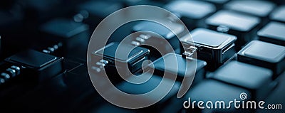 A close-up of a blockchain ledger with encrypted data blocks, dark background, high detail, digital technology, futuristic vibe Stock Photo
