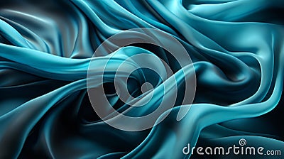 A close up of a blue abstract teal fabric swirls around Stock Photo