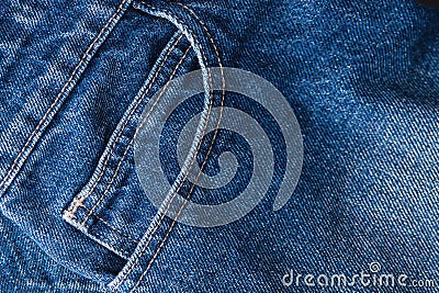 Close Up of Blue Denim Jean Texture with Back Pocket Detail. Close up of blue jeans cloth Stock Photo