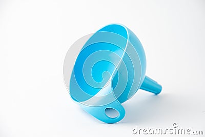 Close-up of blue funnel on white background in horizonta Stock Photo