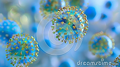 A close up of blue and gold coronaviruses Stock Photo