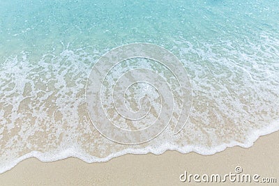 Close up blue sea water waves on white sand beach,Beautiful blue Stock Photo