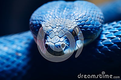 Close-up of a blue viper with two colored eyes Stock Photo