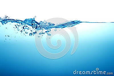 Close up blue Water splash with bubbles on white background Stock Photo