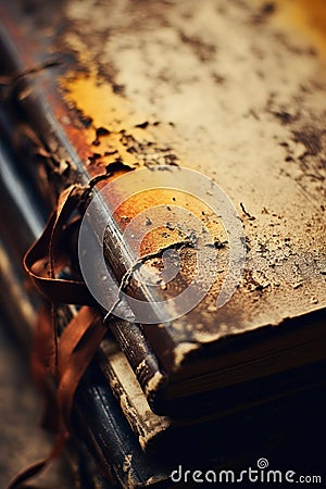 A close up of a book with brown and yellow pages, AI Stock Photo