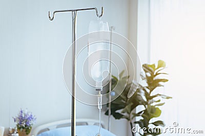 Close up of bottle saline solution and treatment in a hospital Stock Photo