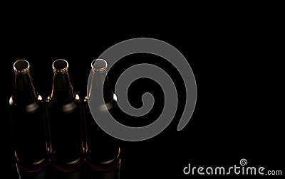 Close up bottles of beer on a black background. 3d illustration. Stock Photo