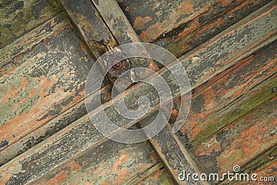 A close-up of the bottom of an old wooden rowing boat Stock Photo