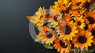 Close-up bouquet of yellow sunflower flowers with copy space, idea floral invitations, AI generated Stock Photo