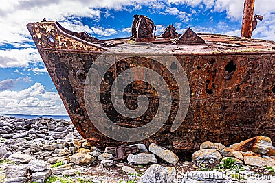 Close-up of the bow of the Plassey shipwreck on the rocky beach of Inis Oirr island Stock Photo