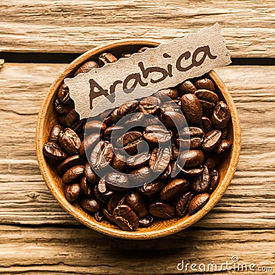 Close up of a bowl of Arabica coffee beans Stock Photo