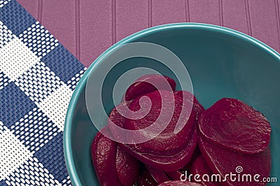 Close Up of Bowl of Canned Beets Stock Photo