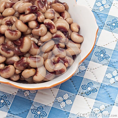 Close Up of Bowl of Canned Black Eyed Peas Stock Photo