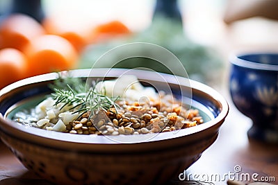 close-up of a bowl of cooked lentils Stock Photo