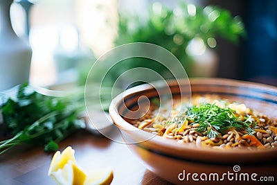 close-up of a bowl of cooked lentils Stock Photo