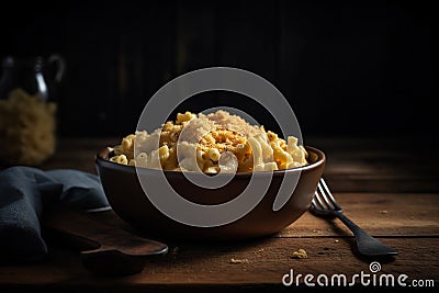 close up of bowl filled with mac and chili cream Stock Photo