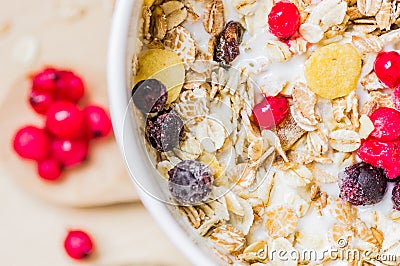 Close-up of a bowl of muesli top view Stock Photo