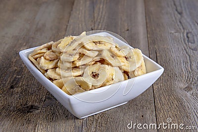 bowl of sliced dried bannas Stock Photo