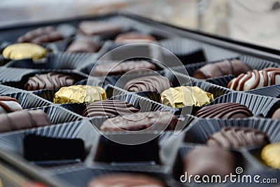 Close up of a box of chocolates Stock Photo